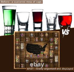 Large US Map 44 Slots Shot Glass Display Case 28 X 22.6'' Jumbo Rustic Wood Shot