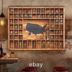 Large US Map Shot Glass Display Case 60 Slots 34 Large, Charcoal Burnt Color