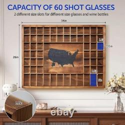 Large US Map Shot Glass Display Case 60 Slots 34 Large, Charcoal Burnt Color