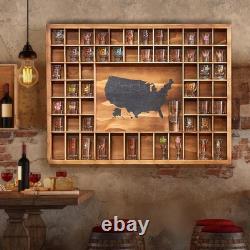 Large US Map Shot Glass Display Case 60 Slots 34 Large, Charcoal Burnt Color