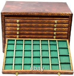 Large Vintage Wooden Coin Collectors Cabinet Case Perfect for Display 10x Trays
