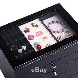 Large Wood Jewellery Box Necklace Ring Organiser Armoire Ring Case Display