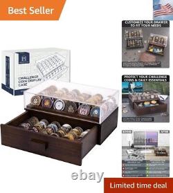 Large Wooden Challenge Coin Display Case with Clear Cover Military Coin Dis