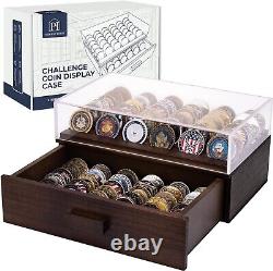 Large Wooden Challenge Coin Display Case with Clear Cover Military Coin Dis