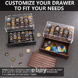 Large Wooden Challenge Coin Display Case with Clear Cover Military Coin Dis
