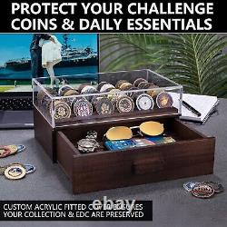 Large Wooden Challenge Coin Display Case with Clear Cover Military Coin Dis