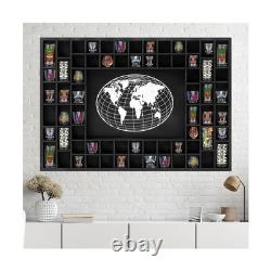 Large World Map 68 Slots Shot Glass Display Case 39 x 28'' Rustic Wood Shot G