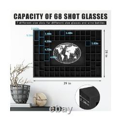 Large World Map 68 Slots Shot Glass Display Case 39 x 28'' Rustic Wood Shot G