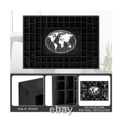 Large World Map 68 Slots Shot Glass Display Case 39 x 28'' Rustic Wood Shot G