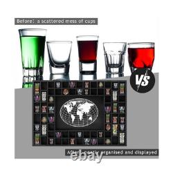 Large World Map 68 Slots Shot Glass Display Case 39 x 28'' Rustic Wood Shot G