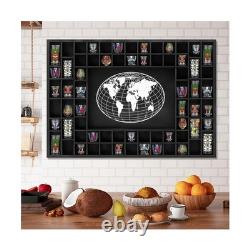 Large World Map 68 Slots Shot Glass Display Case 39 x 28'' Rustic Wood Shot G
