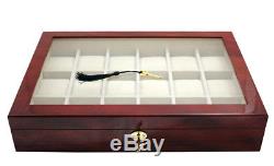 Large Wrist 18 Watch Storage Box Display Case Wooden And Glass High Gloss Finish