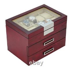 Large Wrist Watch Cherry Oak Wood Storage Display Box Display Case Chest Cabinet