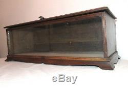 Large antique handmade rectangular wood glass brass train counter display case