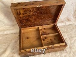 Large burl lockable Thuya wooden jewelry box organizer with key, Keepsake, box
