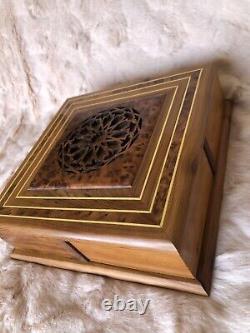 Large burl lockable wooden jewelry box organizer with 4 Cases, Ring, Gift, Trinket