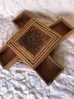 Large burl lockable wooden jewelry box organizer with 4 Cases, Ring, Gift, Trinket