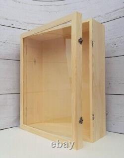 Large extra deep shadow box display case with glass door, wood memory box 20x16