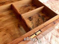 Large lockable thuja burl wooden jewelry box organizer with key, keepsake, Gift