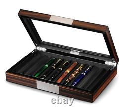 Lifomenz Co 10 Slot Wood Pen Box with Glass Lid Display Case Lifomenz Co 10 Slot Wood Pen Box with Glass Lid Display Case