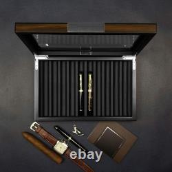Lifomenz Co 10 Slot Wood Pen Box with Glass Lid Display Case
