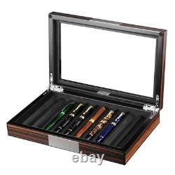 Lifomenz Co 10 Slot Wood Pen Box with Glass Lid Display Case