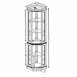 Lighted Curio Cabinet Display Case Antique Collectibles Wine Bar Glass Storage