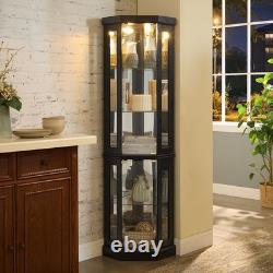 Lighted Curio Cabinet Display Case Antique Collectibles Wine Bar Glass Storage