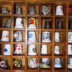 Lillian Vernon THIMBLE WOOD Display CASE SLIDING PLEXIGLASS COVER INCLUDES 98