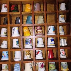 Lillian Vernon THIMBLE WOOD Display CASE SLIDING PLEXIGLASS COVER INCLUDES 98