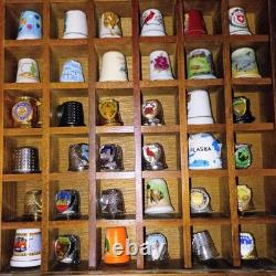 Lillian Vernon THIMBLE WOOD Display CASE SLIDING PLEXIGLASS COVER INCLUDES 98