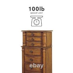 Linon Home Jewelry Armoire 16.5 5-Drawers Top-Lid Mirror Durable Wood in Oak