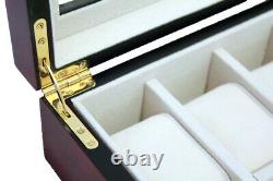 Lockable 24 Watch Cherry Storage Rosewood Display Chest Box Wooden Case Cabinet