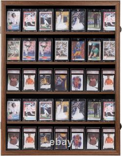 Lockable 35-Card Display Case for Sports Cards UV Protection Acrylic, Walnut