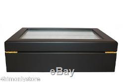 Lockable 8 Watch Ebony Matt Black Wooden Glass Storage Display Case Box