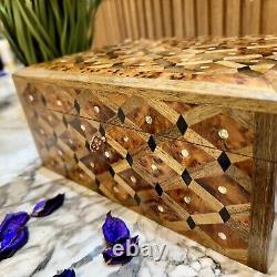 Lockable thuja burl wooden jewelry box organizer with key Decorative Box