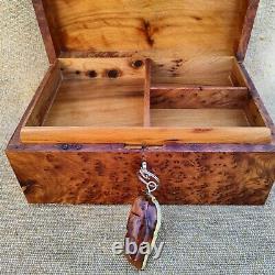 Lockable thuja burl wooden jewelry box organizer with key, keepsake, Gift, Wedding