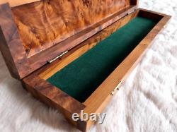 Long Lockable Thuja Jewelry Wooden Box, Green Leather Packaging, Jewelry Organizer