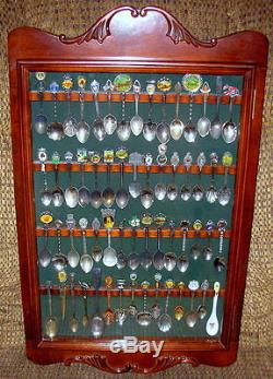 Lot of 60 Vintage Collectible Souvenir Spoons in Beautiful Wood Display Case