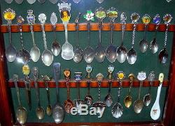Lot of 60 Vintage Collectible Souvenir Spoons in Beautiful Wood Display Case