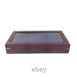 Luxurious Cherry Wood Sixty-Hole Championship Ring Display Case With Lid