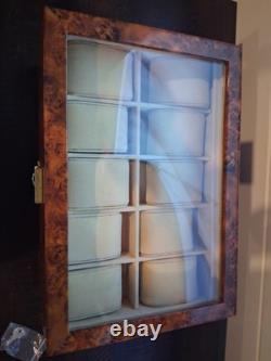 Luxury 20 Slot Wooden Watch Box Display Case Glass Top Locking Jewelry Organizer