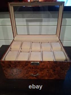 Luxury 20 Slot Wooden Watch Box Display Case Glass Top Locking Jewelry Organizer