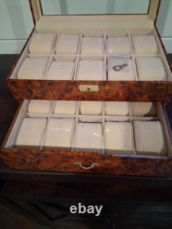Luxury 20 Slot Wooden Watch Box Display Case Glass Top Locking Jewelry Organizer