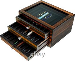 Luxury Stackable Wooden Pen Display Case with Drawer and Glass Window