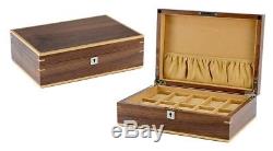 Luxury Walnut 10 Wrist Watch Jewellery Solid Wood Display Storage Case Box