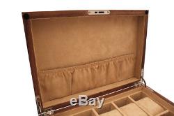 Luxury Walnut 10 Wrist Watch Jewellery Solid Wood Display Storage Case Box