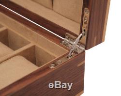 Luxury Walnut 10 Wrist Watch Jewellery Solid Wood Display Storage Case Box