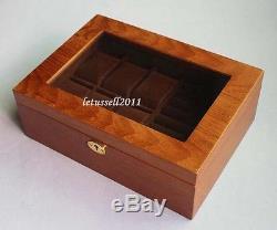 Luxury Wood Wooden Watch Box Ring Jewelry Display Case Lock & Key 6 Pcs 8 Slots