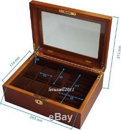 Luxury Wood Wooden Watch Box Ring Jewelry Display Case Lock & Key 6 Pcs 8 Slots